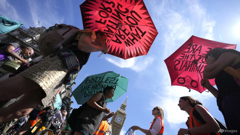 Protesters in UK decry climate change after record heatwave Protesters in UK decry climate change after record heatwave