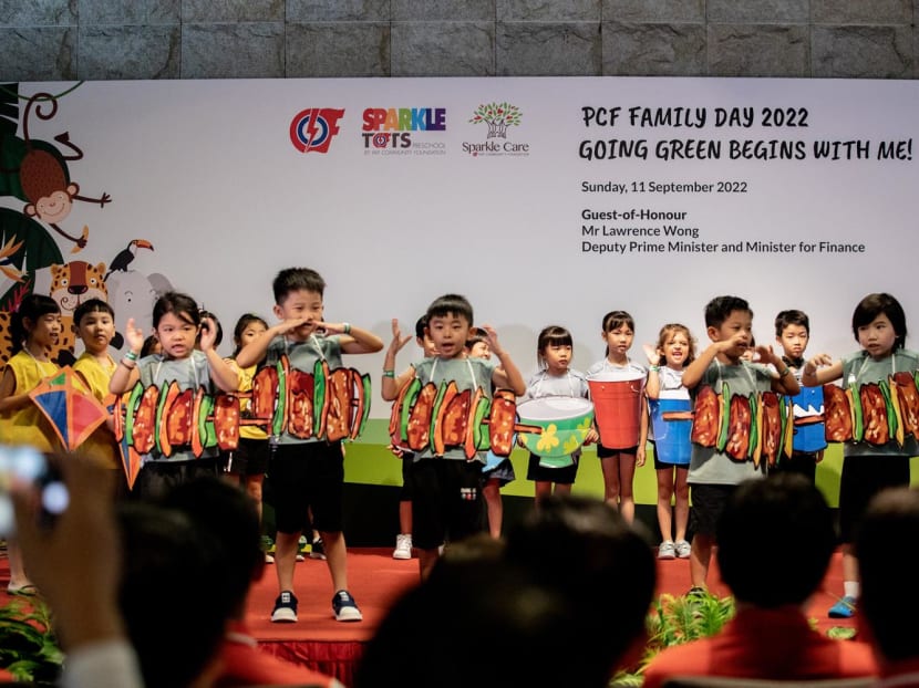 Students from PCF Sparkletots performing at the PCF Family Day in Singapore Zoo on Sept 11, 2022.