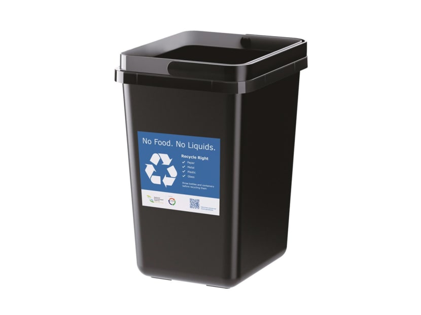 The bin is made from 60 per cent recycled plastic and comes with a label displaying recycling tips.