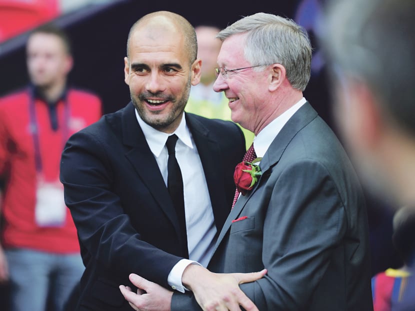 Guardiola (left) and Ferguson during a Champions League tie between Barcelona and United on 
May 28, 2011. 
The Spaniard 
has always felt a deep admiration for the legendary teams and players of Europe. 
PHOTO: GETTY IMAGES