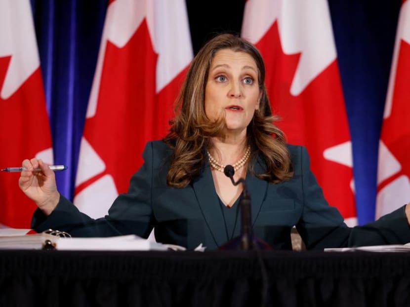Canada's Deputy Prime Minister and Minister of Finance Chrystia Freeland attends a news conference before delivering the federal budget in Ottawa, Ontario, Canada, March 28, 2023. REUTERS/Blair Gable