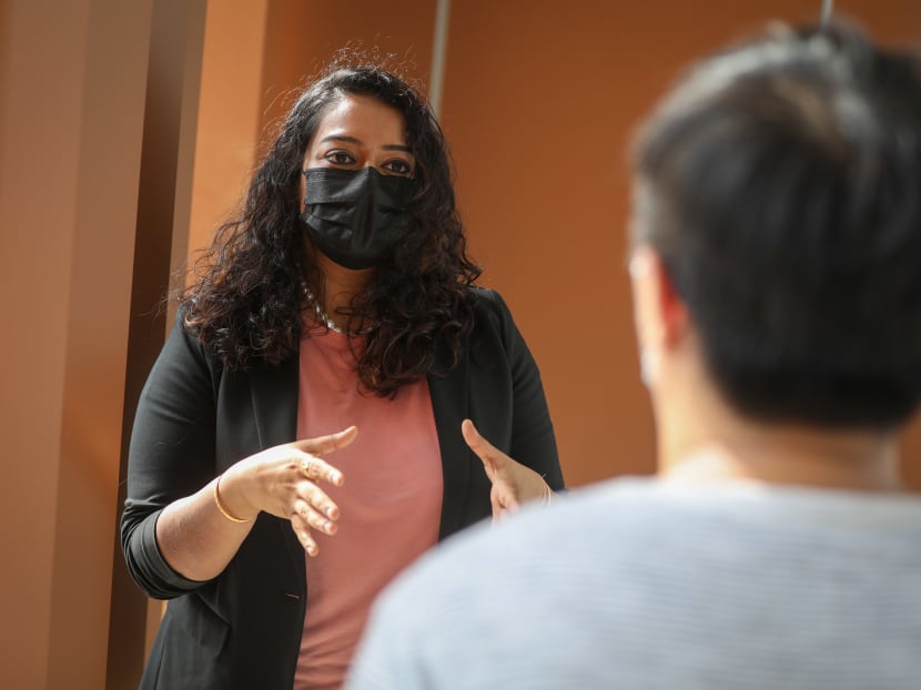 Correctional rehabilitation specialist Sadhana Rai (left) speaks to “Ethan”, who was incarcerated for drug consumption. Correctional rehabilitation specialist Sadhana Rai (left) speaks to “Ethan”, who was incarcerated for drug consumption.