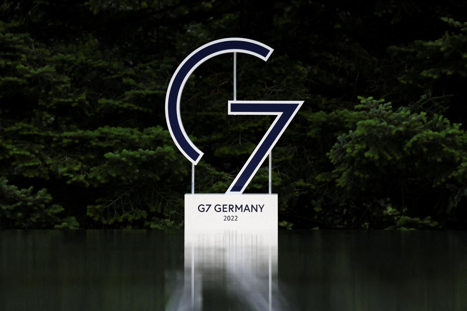 A sign is pictured during the G7 leaders summit at the Bavarian resort of Schloss Elmau castle, near Garmisch-Partenkirchen, Germany, June 27, 2022. A sign is pictured during the G7 leaders summit at the Bavarian resort of Schloss Elmau castle, near Garmisch-Partenkirchen, Germany, June 27, 2022.