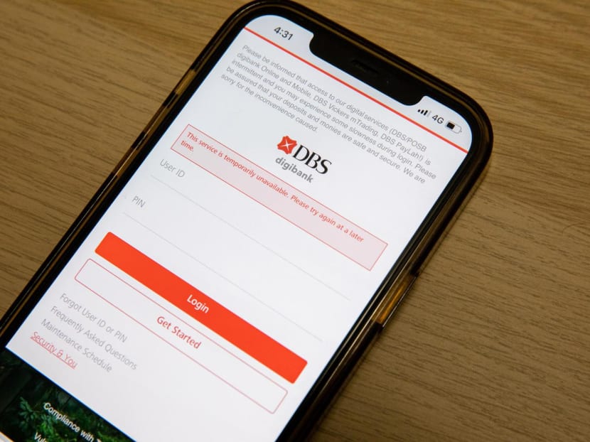 A screenshot of the DBS Internet banking login page showing an error message on March 29, 2023. A screenshot of the DBS Internet banking login page showing an error message on March 29, 2023.