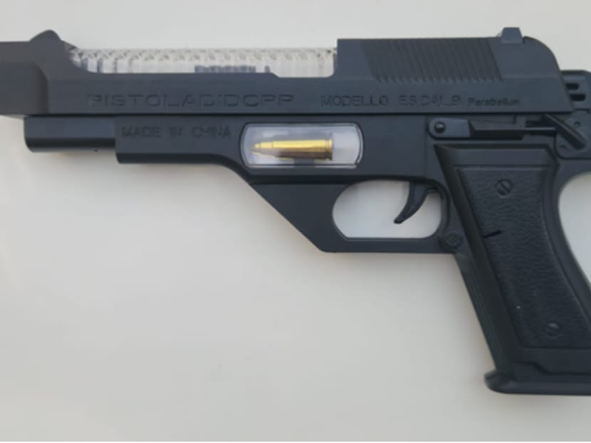 A photo of a seized toy gun that was purportedly used by a teenager to scare a cashier.