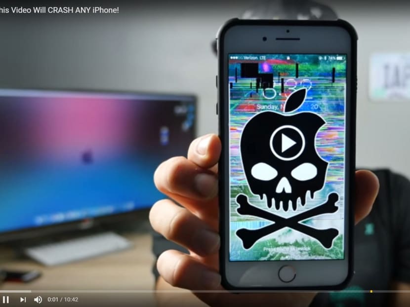 Devices that play the iPhone-killing video will remain usable for a couple of minutes before growing more sluggish and then crashing; but there are no long-term effects. PHOTO: Screenshot from EverythingApplePro YouTube video