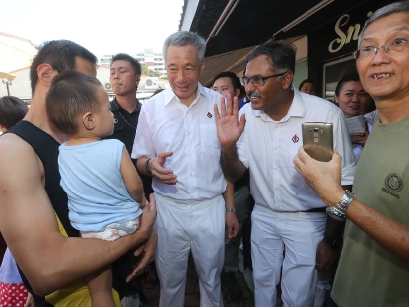 PM Lee Hsien Loong and Mr Murali Pillai meeting residents at Bukit Batok on April 30, 2016. Photo: Ooi Boon Keong/TODAY