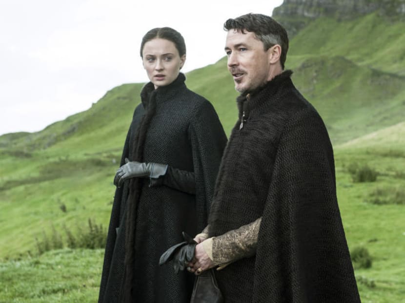 Sophie Turner, as Sansa Stark, left, and Aidan Gillen, as Petyr 'Littlefinger' Baelish, appear in a scene from the HBO original series Game of Thrones. Photo: HBO