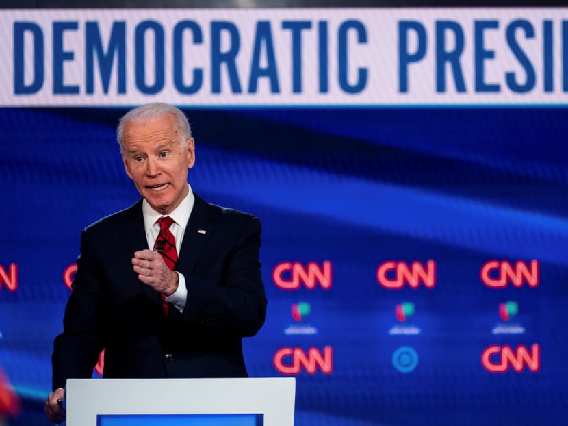 US presidential hopeful Joe Biden speaks during a Democratic presidential debate in Washington on March 15, 2020. He has framed his Asia views as part of a restorationist foreign policy platform, writes the author. US presidential hopeful Joe Biden speaks during a Democratic presidential debate in Washington on March 15, 2020. He has framed his Asia views as part of a restorationist foreign policy platform, writes the author.