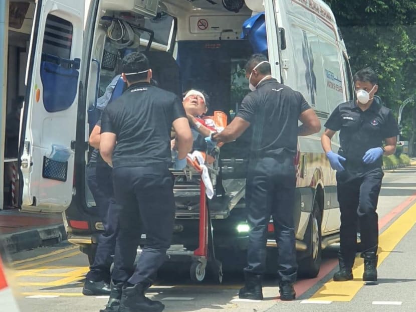 Bus passenger Siah Keok Tiang on a stretcher after an accident along North Bridge Road. He died eight days later. Bus passenger Siah Keok Tiang on a stretcher after an accident along North Bridge Road. He died eight days later.