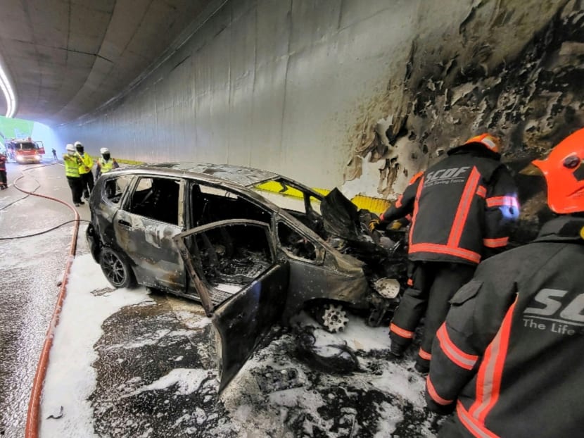 Driver rescued by 2 people before crashed car burst into flames in underpass along SLE