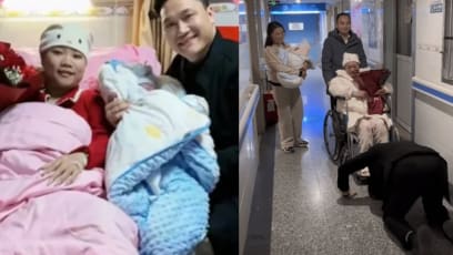 Chinese Man Kneels In Front Of Wife When She Finally Births Him A Son After 3 Daughters