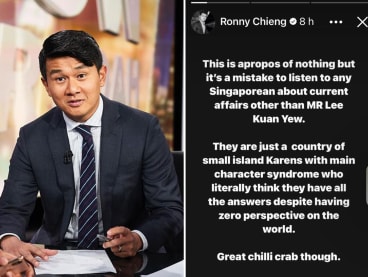 Malaysian comedian Ronny Chieng (left) took a swipe at Singaporeans on Instagram (right) on March 21, 2024.