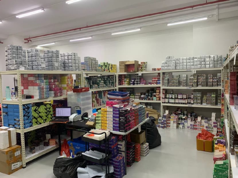 E-vaporisers and components found in a Mandai warehouse unit on March 29, 2023. 