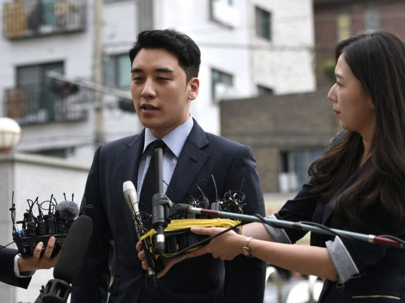 Former BIGBANG boyband member Seungri speaks to the media as he arrives for police questioning in Seoul on Aug 28, 2019. Former BIGBANG boyband member Seungri speaks to the media as he arrives for police questioning in Seoul on Aug 28, 2019.