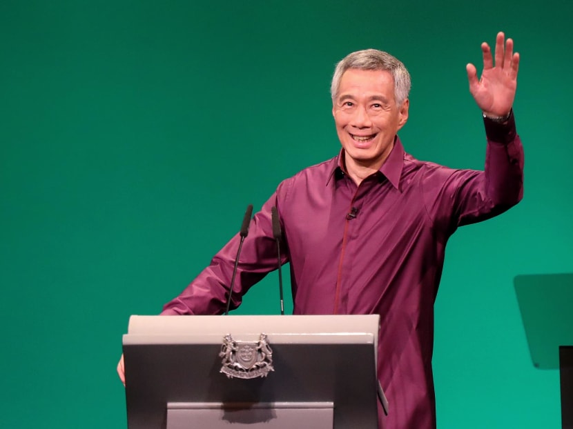 Prime Minister Lee Hsien Loong acknowledging his audience before delivering his National Day Rally speech on Sunday, Aug 20. Photo: Wee Teck Hian/TODAY