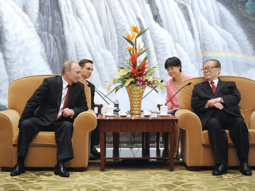 Mr Jiang Zemin (right) with Russian President Vladimir Putin in Shanghai earlier in May. Mr Jiang still has enormous influence in the Communist party. PHOTO: EPA