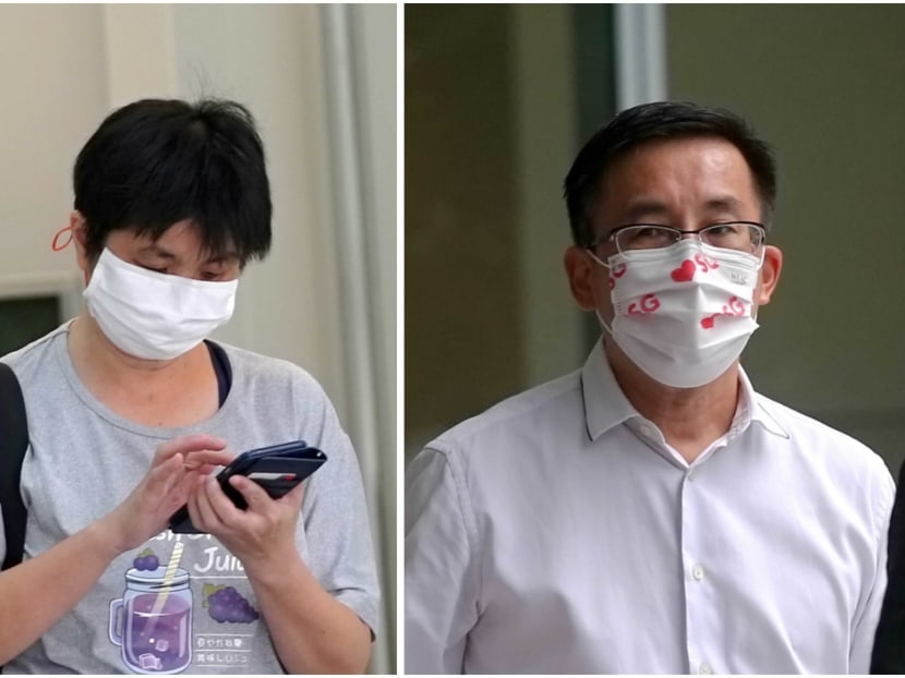 Ang Poh Lay (left) and David Chin Sing Chuin (right) outside the State Courts on Sept 27, 2021. Both Singaporeans pleaded guilty to cheating.