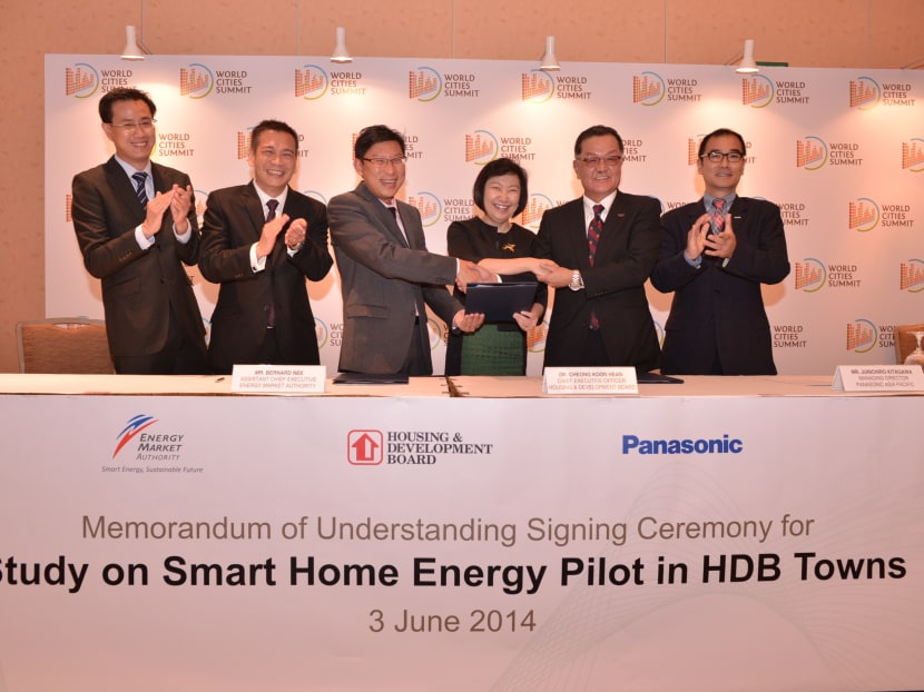 The HDB and EMA yesterday signed an MOU with Panasonic. Photo: HDB