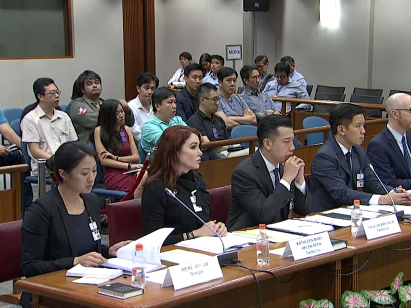 The Select Comittee on Deliberate Online Falsehoods hearing on Thursday (March 22). Photo: Video screengrab