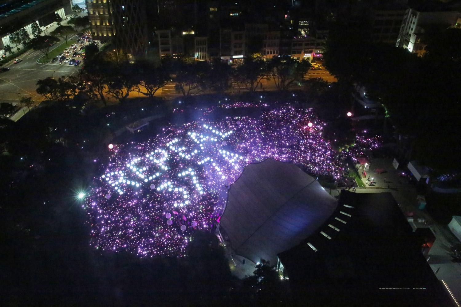 A light-up at the Pink Dot gathering in Hong Lim Park on June 29, 2019. A light-up at the Pink Dot gathering in Hong Lim Park on June 29, 2019.
