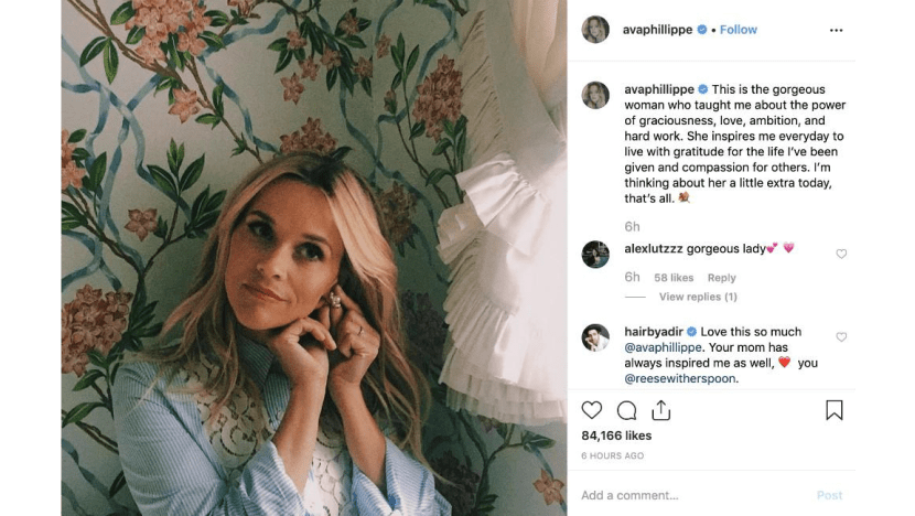 Reese Witherspoon's daughter Ava finds her inspiring