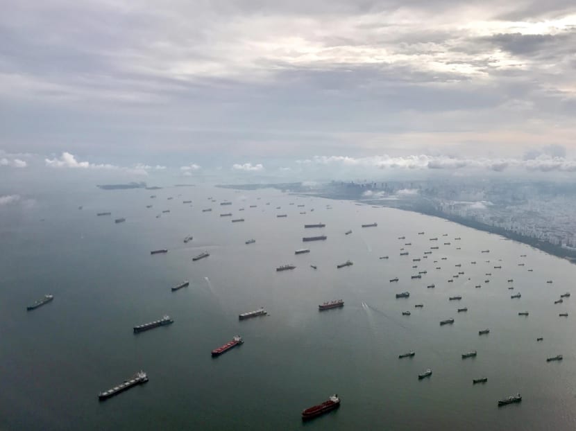 A bird's-eye view of ships along the coast in Singapore. Reuters file photo