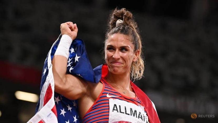 Olympics-Athletics-American Allman all smiles after winning discus gold Olympics-Athletics-American Allman all smiles after winning discus gold