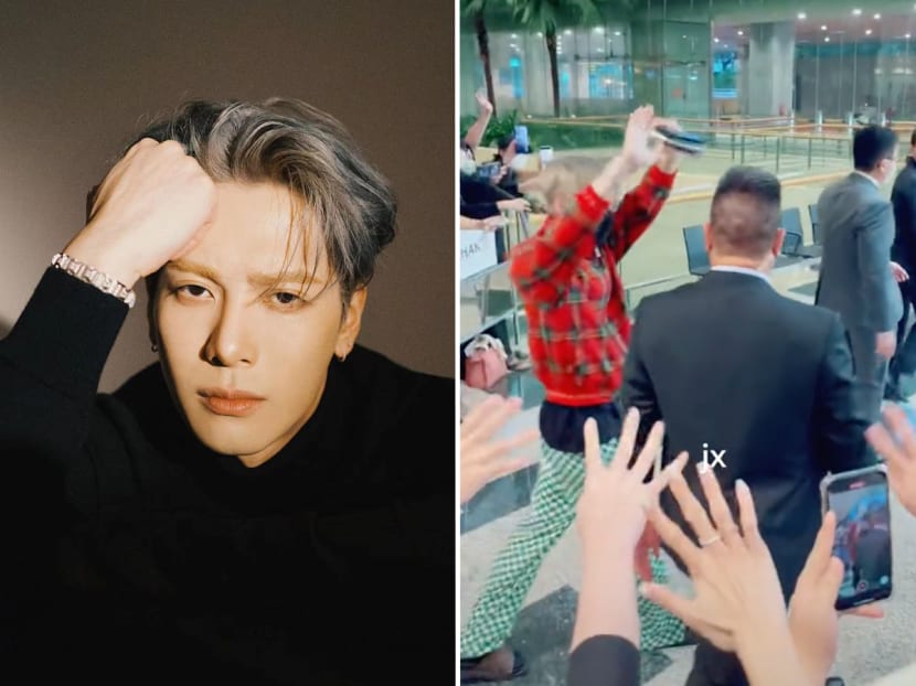Hong Kong-born singer Jackson Wang (left) arrived in Singapore on Aug 2, 2022 to a large group of fans at Changi Airport (right). Hong Kong-born singer Jackson Wang (left) arrived in Singapore on Aug 2, 2022 to a large group of fans at Changi Airport (right).