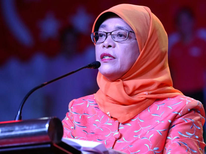 Speaker of Parliament Halimah Yacob announces she will run for President at the Marsiling National Day Dinner celebration held on Aug 6, 2017. Photo: Nuria Ling/TODAY