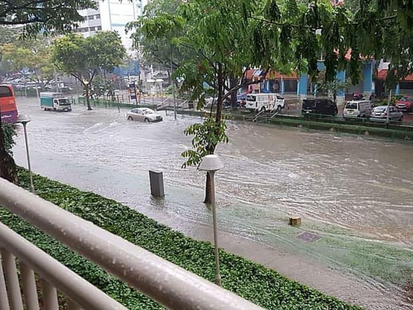 A flooded road in Geylang taken on Sunday, November 11, 2018. PUB said it will take action against a construction firm for failing to maintain the drainage on one of its construction sites, leading to flash floods.