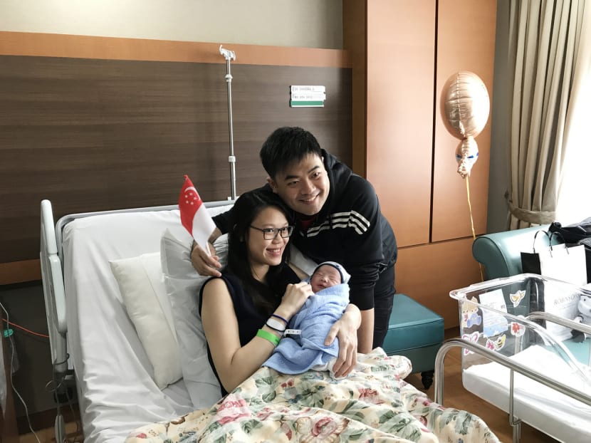 Matheus Tan was born at the stroke of midnight to Ms Soh Bei En and Mr Tan Shi Chang. Matheus was overdue by six days from his estimated delivery date of Aug 3. Photo: Mount Alvernia Hospital