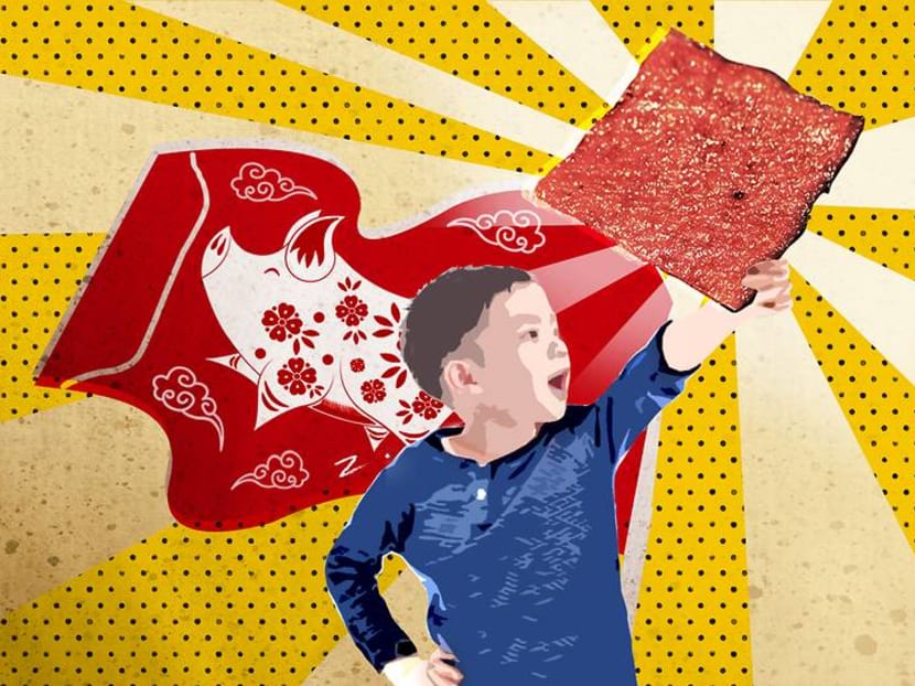 When your child loves two things about CNY: Hongbao and bak kwa