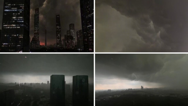 雷暴天气上午来袭 中国广州“一秒入夜”