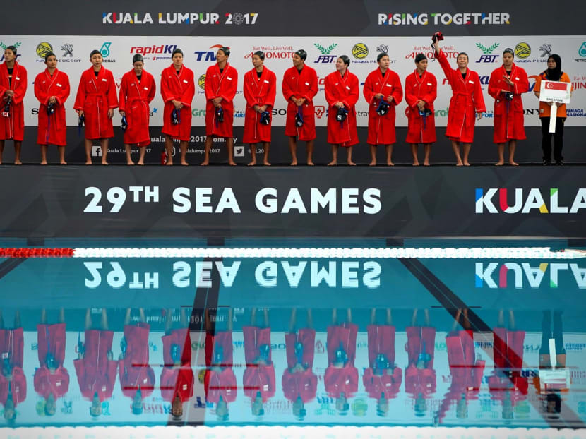 The Singapore women's waterpolo team led 5-1 before Indonesia stormed back to take the fourth quarter 5-2. But Singapore held on for the 7-6 win. Photo: Jason Quah/TODAY