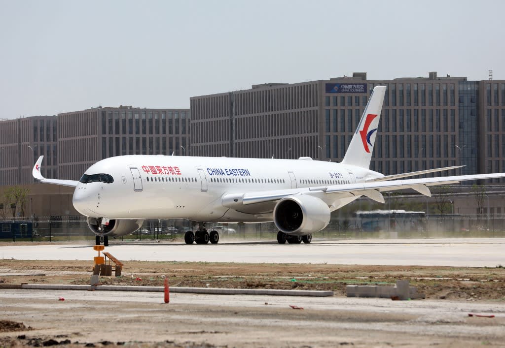 A China Eastern Airlines Airbus A350-900 taxis at the new Beijing Daxing International Airport in Beijing on May 13, 2019.&nbsp;