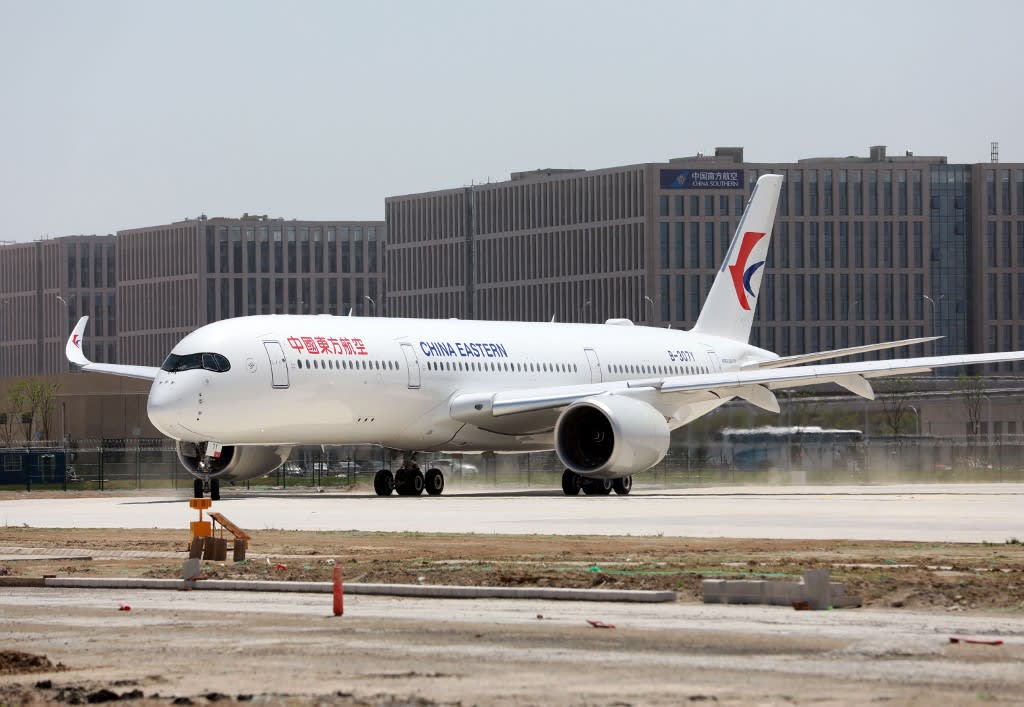 A China Eastern Airlines Airbus A350-900 taxis at the new Beijing Daxing International Airport in Beijing on May 13, 2019. A China Eastern Airlines Airbus A350-900 taxis at the new Beijing Daxing International Airport in Beijing on May 13, 2019. 