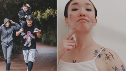 Fann Wong Lets Her Son Draw All Over Her; Says She’s An “Expert At Removing Ink”