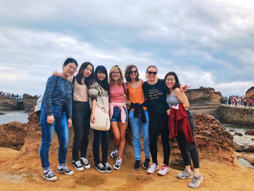 The writer, (far right and seen here with fellow students she met while on exchange in Taiwan), says she has returned home wiser, more positive and more resilient.