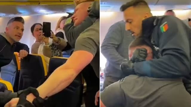男子疑在机上喝酒闹事 被警方锁喉押下机