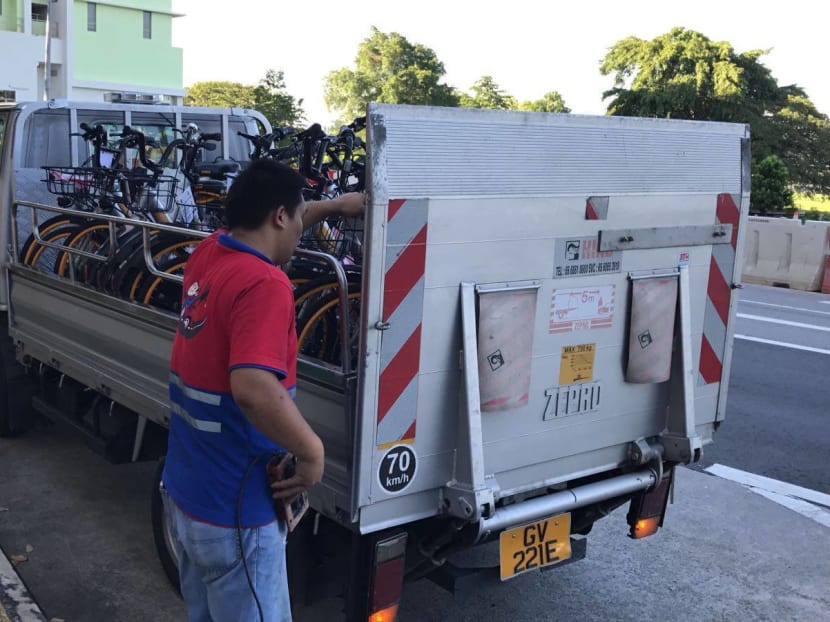 Once alerted to cases of indiscriminately parked bicycles, LTA's AMEOs issue removal notices, and bike share operators are required to remove the bicycles within half a day. Photo: LTA