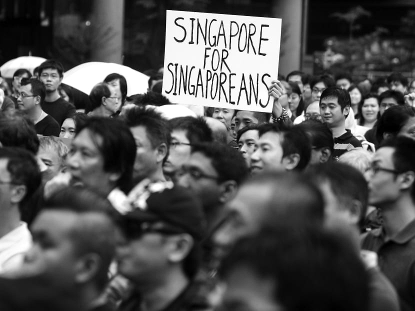 A protest at Hong Lim Park over the Population White Paper in February. The churning undercurrent of grievances on this issue captured the national consciousness last year. Today File Photo