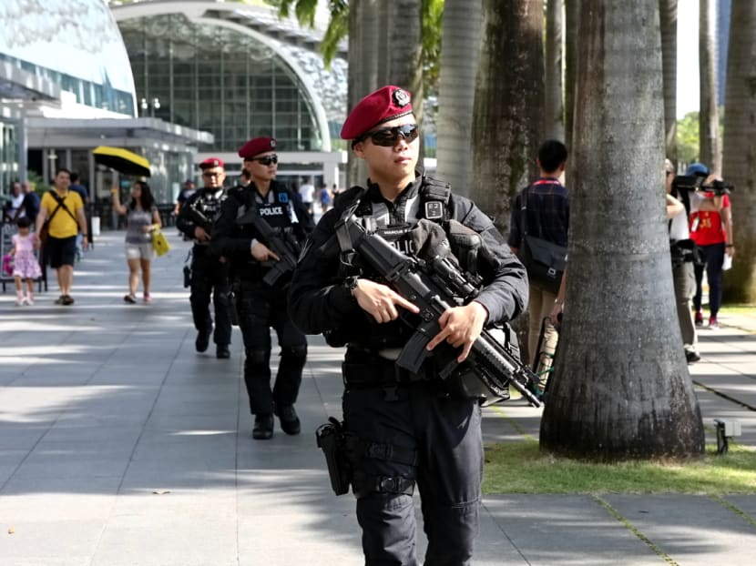 Special Operations Command (SOC) police officers patrolling around the vicinity of The Float @ Marina Bay. TODAY file photo