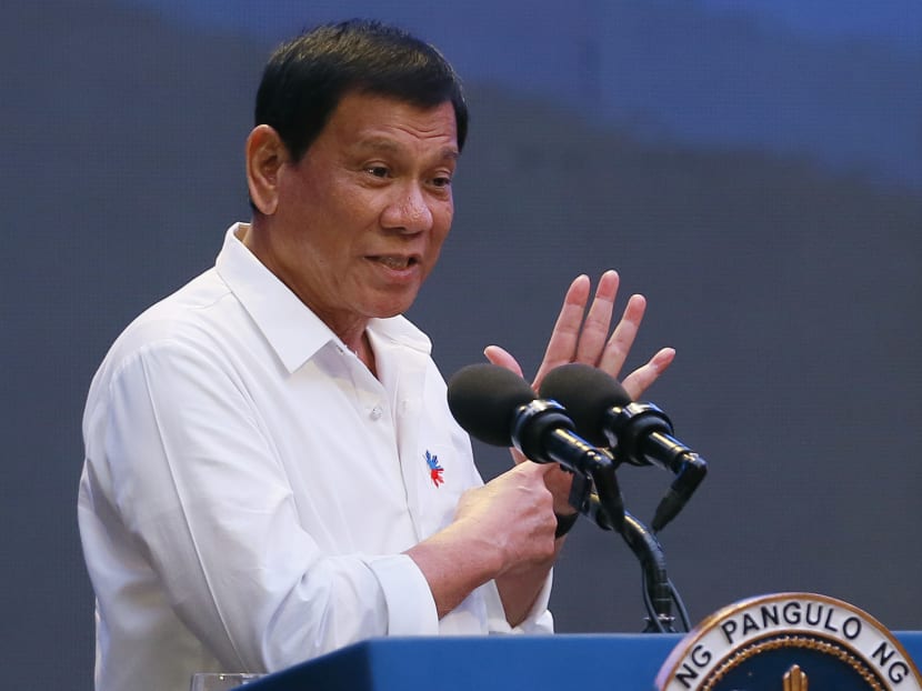 In this Oct 13, 2016, file photo, Philippines President Rodrigo Duterte gestures during his address to a Filipino business sector in suburban Pasay city south of Manila, Philippines. Photo: AP