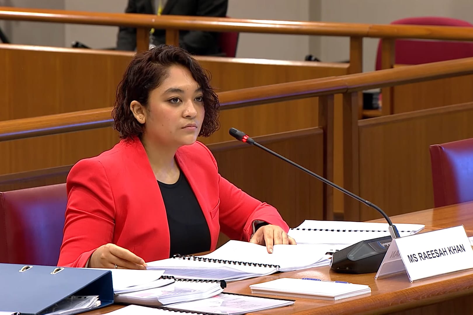 Former Member of Parliament (MP) Raeesah Khan at a Committee of Privileges hearing on Dec 22, 2021. Former Member of Parliament (MP) Raeesah Khan at a Committee of Privileges hearing on Dec 22, 2021.