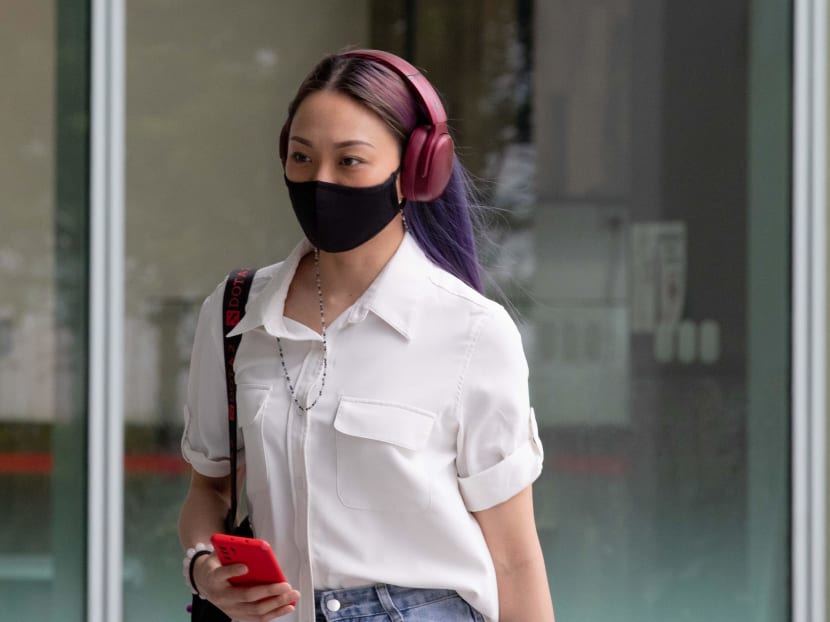 Ashley Rita Wong Kai Lin is seen arriving at the State Courts on Feb 2, 2021.