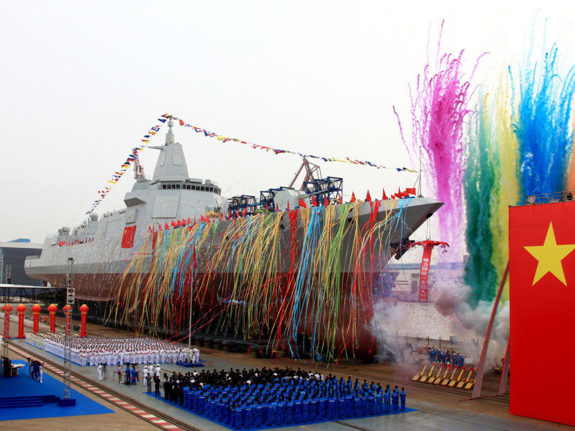 China’s new, domestically-built Type 055 guided-missile destroyer, a 10,000-tonne warship, at its launch at the Jiangnan Shipyard in Shanghai, China, yesterday. It is expected to enter service next year. Photo: Reuters