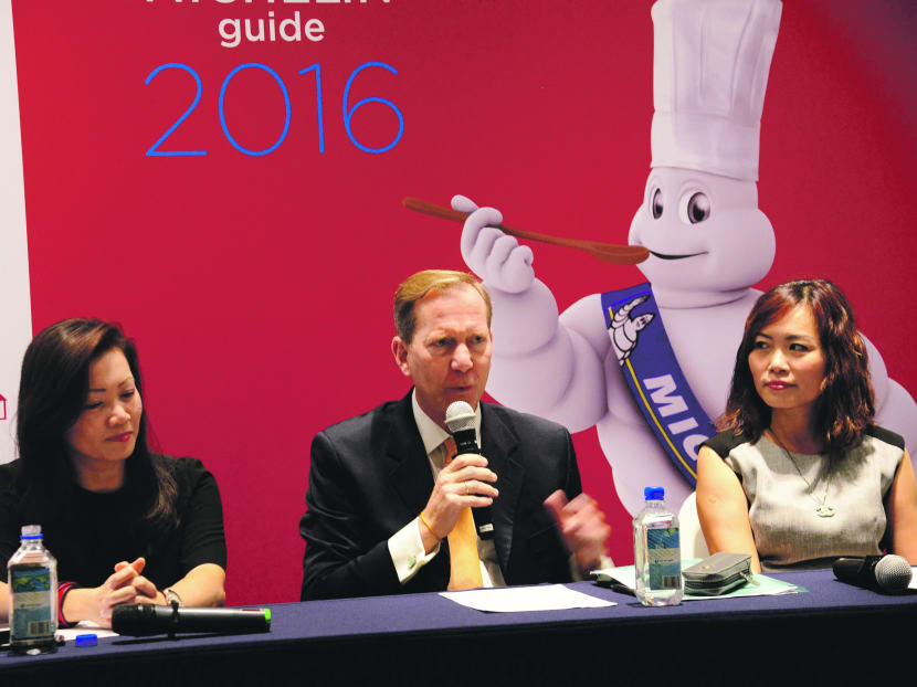 From left: Melissa Ow, deputy chief executive, Singapore Tourism Board; Michael Ellis, international director of the Michelin Guides; and Michelle Ling, director, Robert Parker Wine Advocate.