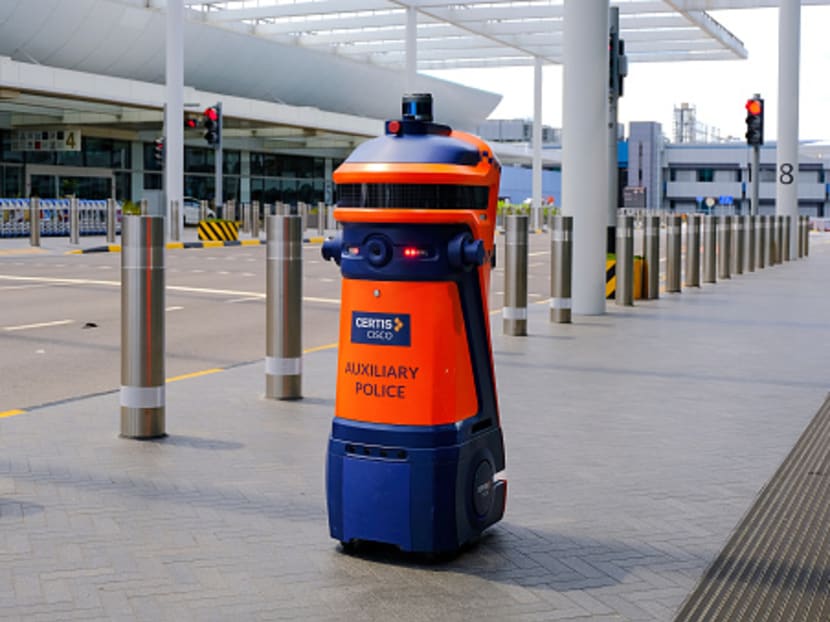 A Patrol and Traffic Enforcement Robot (Peter) deployed by Certis Cisco at Jewel Changi Airport.