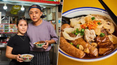 Hardworking Couple Opens Hawker Stall For The 3rd Time, Serves Nice Fish Maw Braised Pork Bee Hoon
